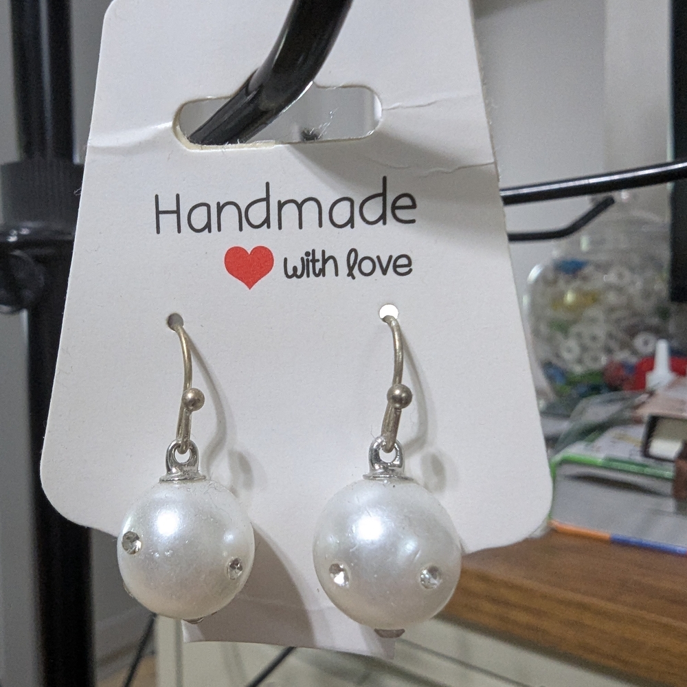 Elegant White and Silver Pearl Earrings